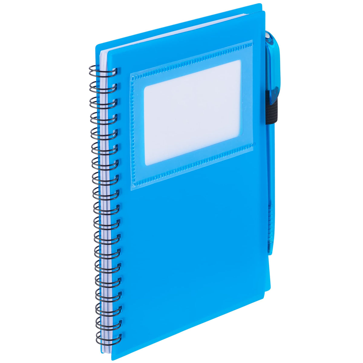 Star Spiral Notebook with ID Window and Pen, 5.5 x 7 Inches - Transparent Blue - Right Angle