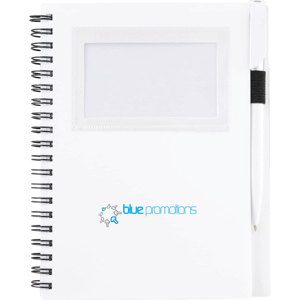 Star Spiral Notebook with ID Window and Pen, 5.5 x 7 Inches - White - Front