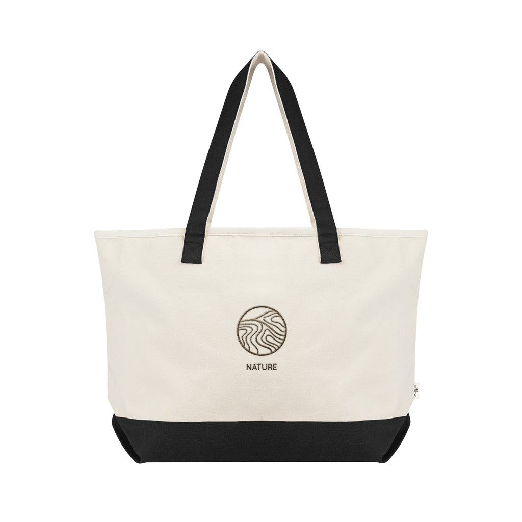 Starboard Tote Bag in Recycled Cotton Canvas, Large Embroidery - Black - Embroidery