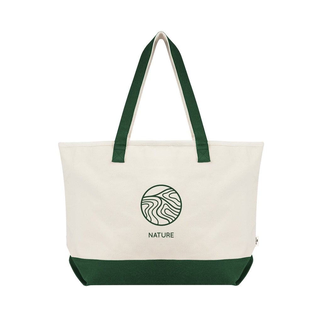 Starboard Tote Bag in Recycled Cotton Canvas, Large Embroidery - Forest Green - Silk Screen