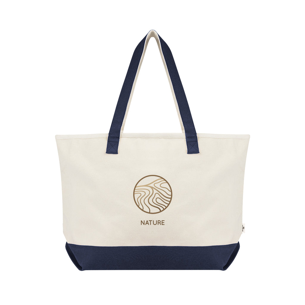 Starboard Tote Bag in Recycled Cotton Canvas, Large Embroidery - Navy - Colorbrite