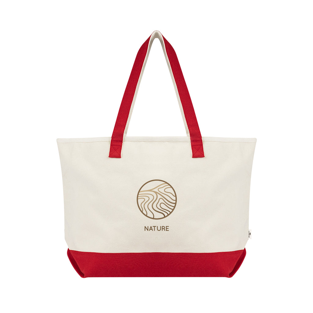 Starboard Tote Bag in Recycled Cotton Canvas, Large Embroidery - Red - Colorbrite