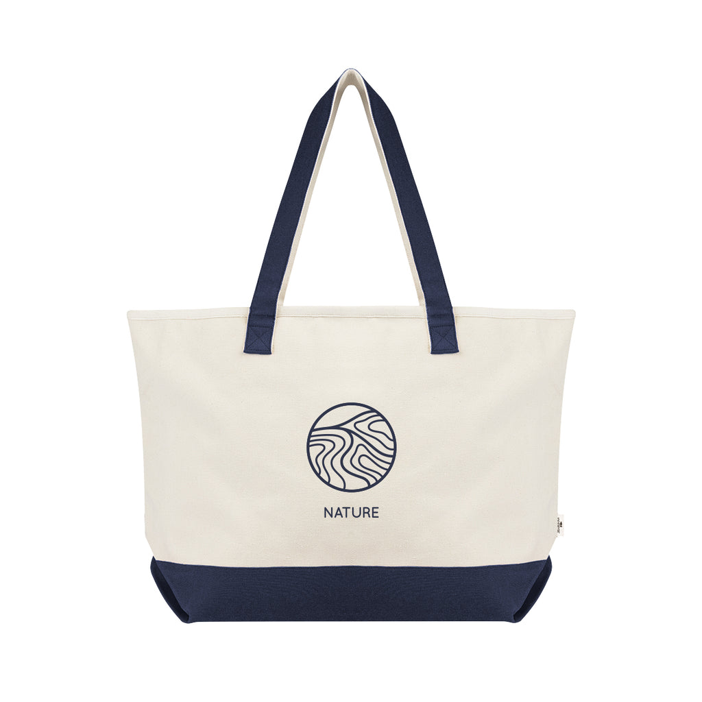 Starboard Tote Bag in Recycled Cotton Canvas, Large - Navy - Silk Screen