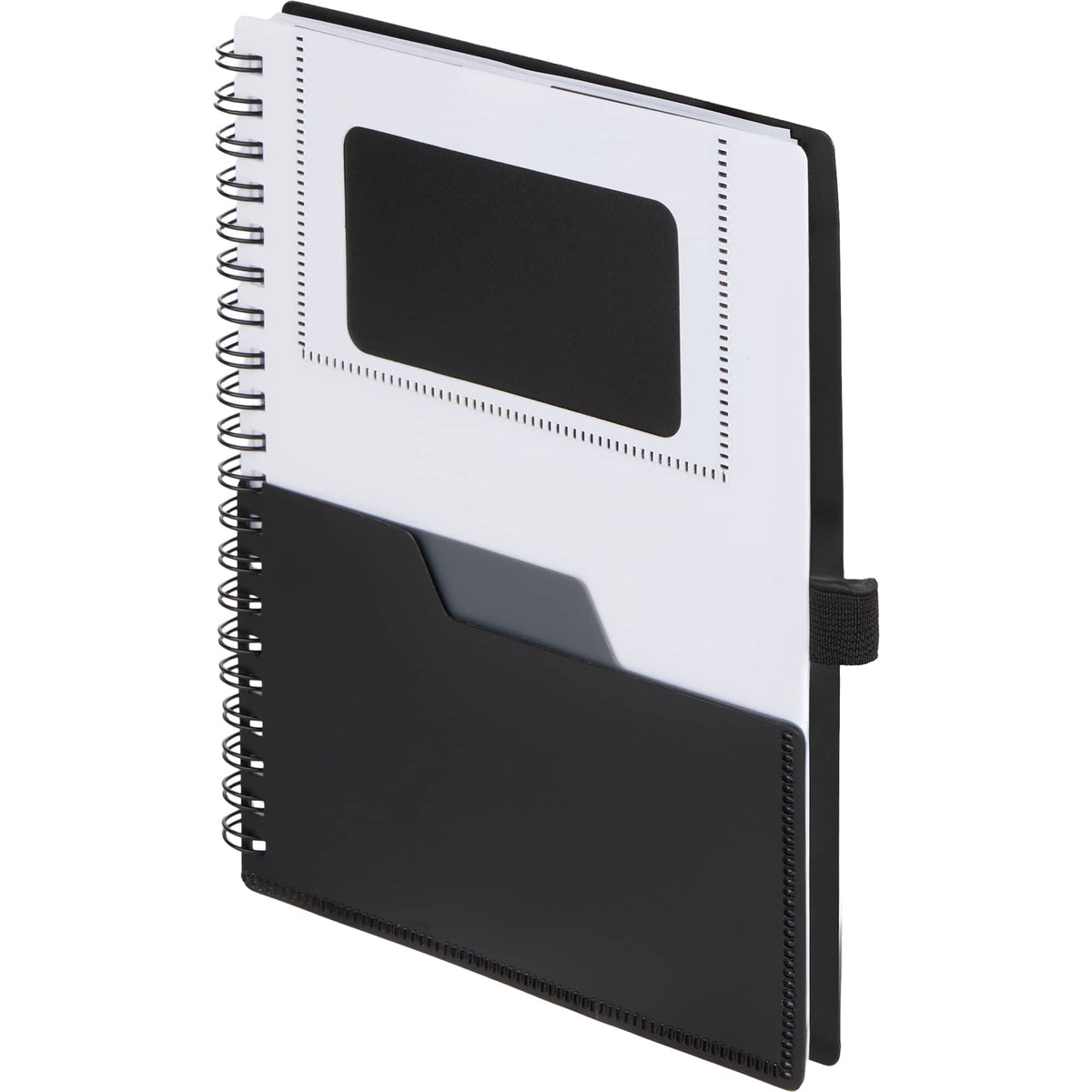 Stash Spiral Notebook with Two Pockets, 5 x 7 Inches - Black - Left Angle