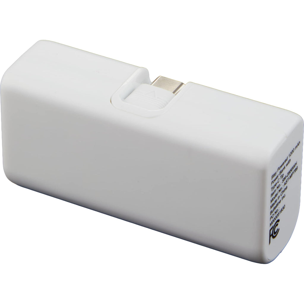 Stay Powered Mini Power Bank with USB-C Tip, 1,200 mAh Full Color - White - Left Angle