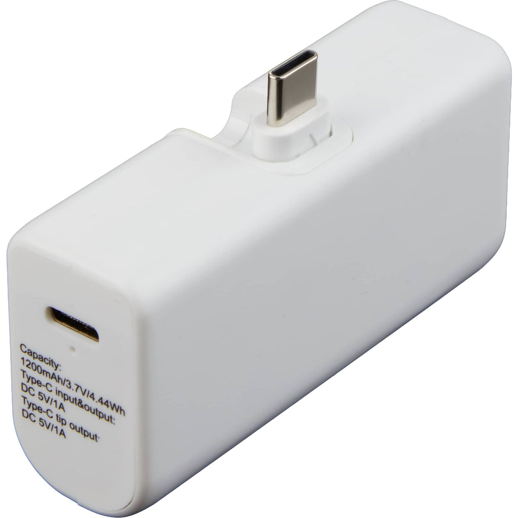 Stay Powered Mini Power Bank with USB-C Tip, 1,200 mAh Full Color - White - Right Angle 2