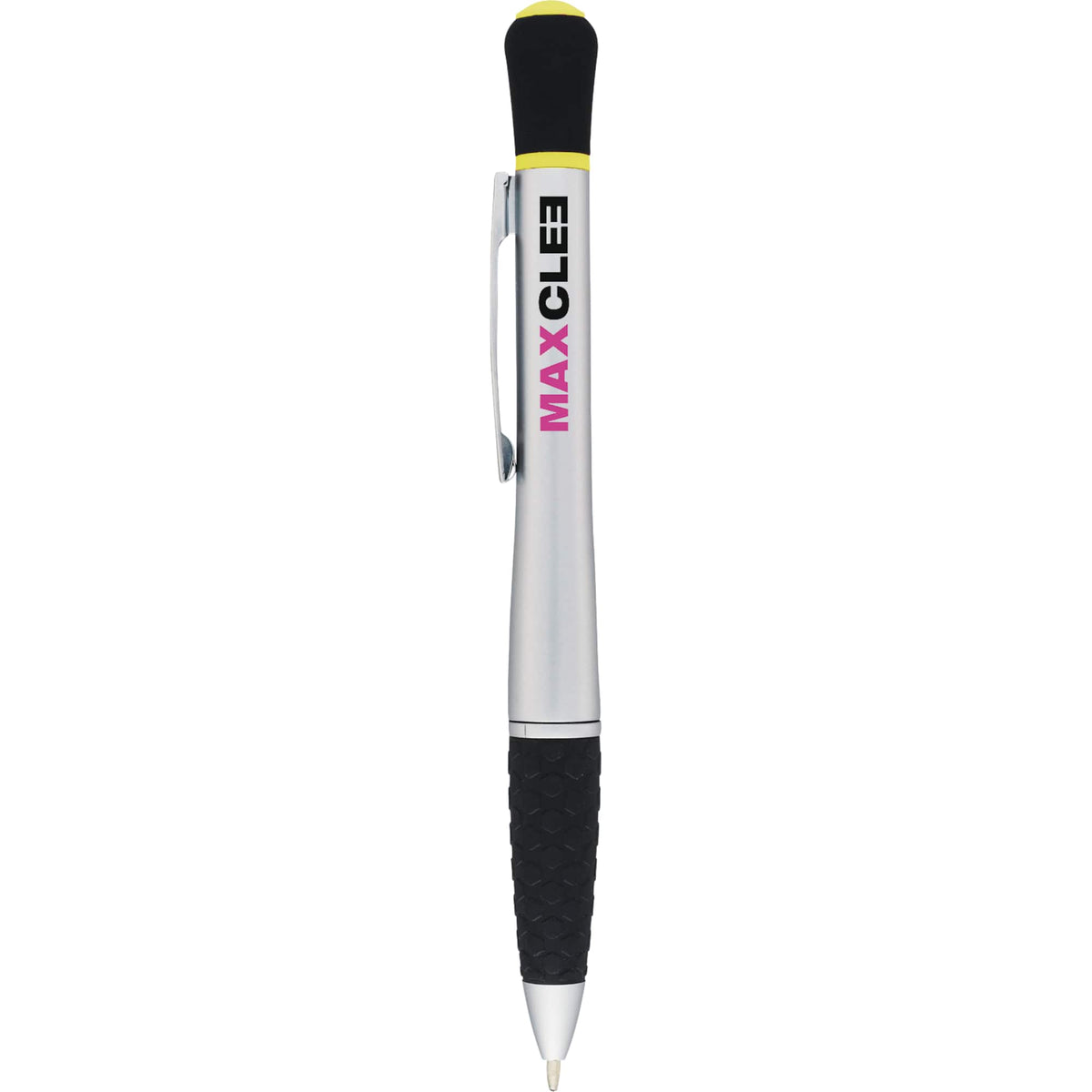 Stellar Twist Pen and Retractable Highlighter - Silver w/Yellow - Front