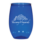 Stemless Wine Glass, 16 oz - Blue - Silk Screen