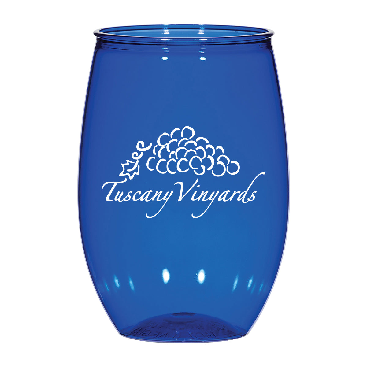 Stemless Wine Glass, 16 oz - Blue - Silk Screen