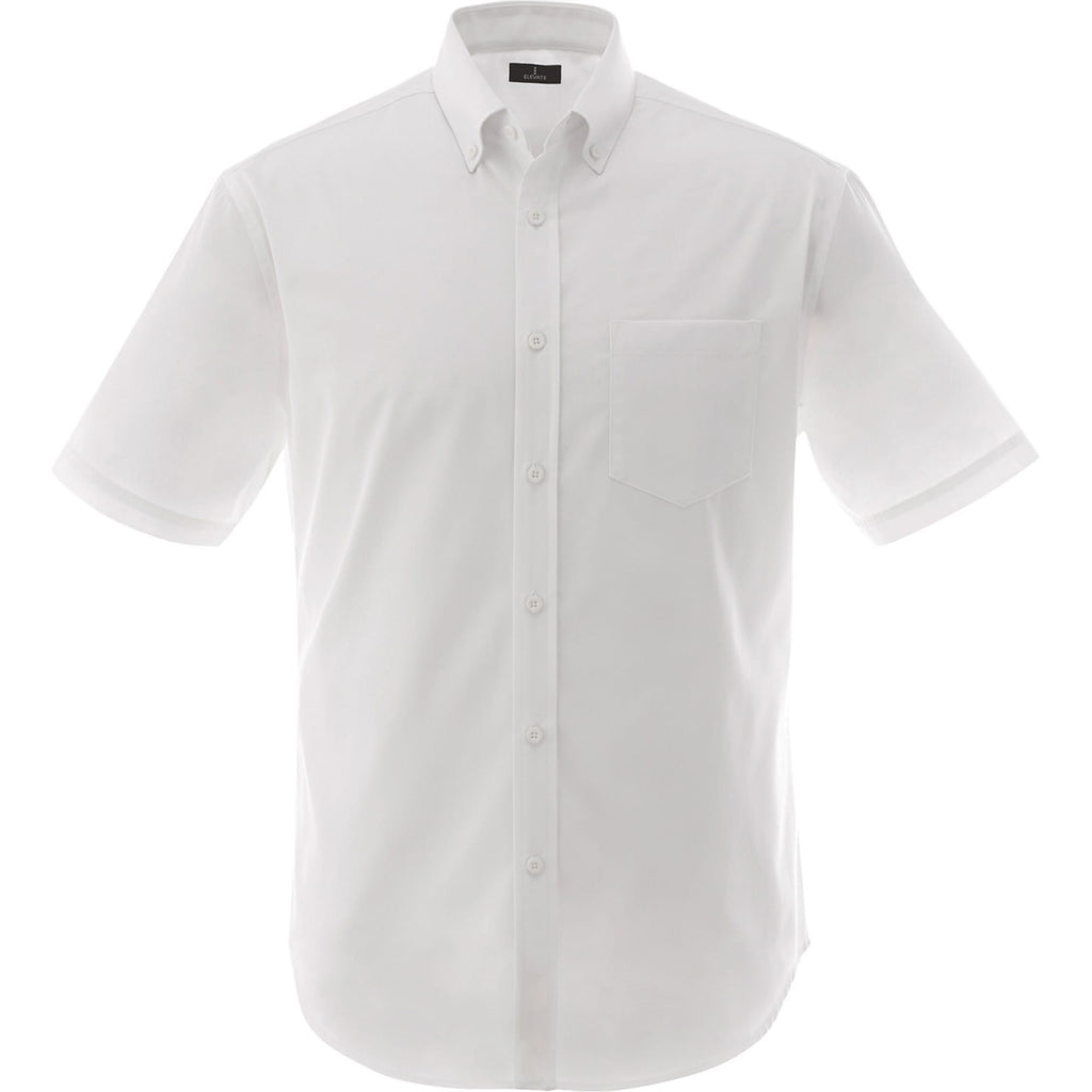 Stirling Short Sleeve Twill Work Shirt for Tall Men Embroidery - White - Front Flat