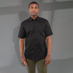 Stirling Short Sleeve Work Shirt in Poly Cotton Twill for Men Embroidery - Black - Front