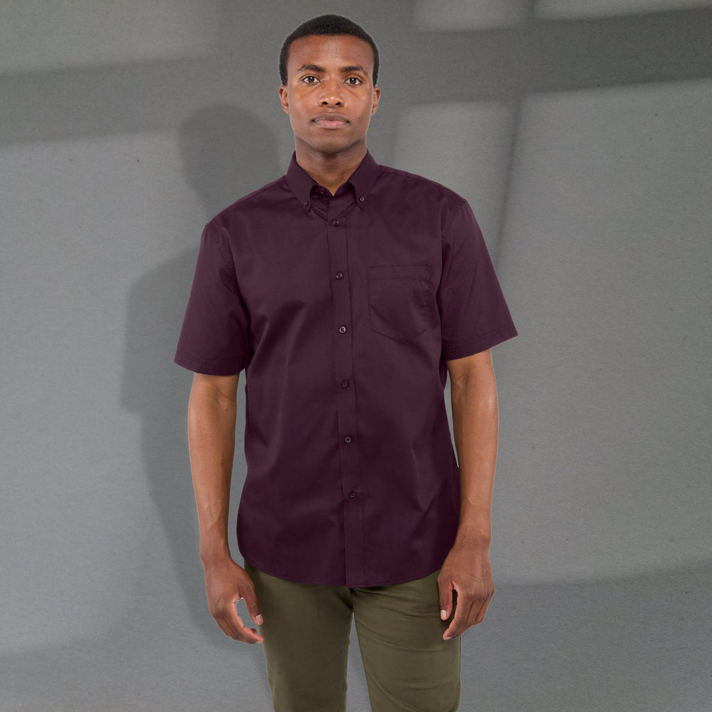 Stirling Short Sleeve Work Shirt in Poly Cotton Twill for Men Embroidery - Dark Plum - Front