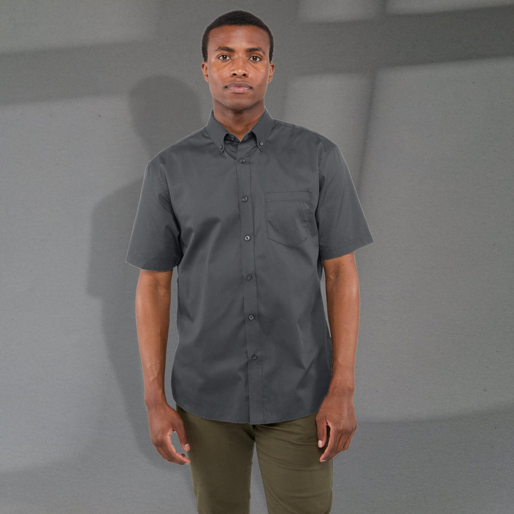 Stirling Short Sleeve Work Shirt in Poly Cotton Twill for Men Embroidery - Grey Storm - Front