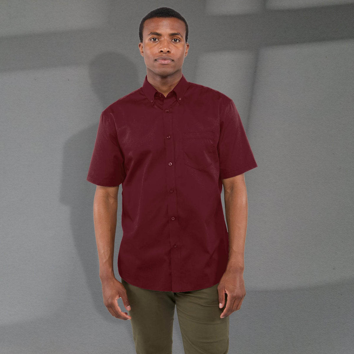 Stirling Short Sleeve Work Shirt in Poly Cotton Twill for Men Embroidery - Maroon - Front