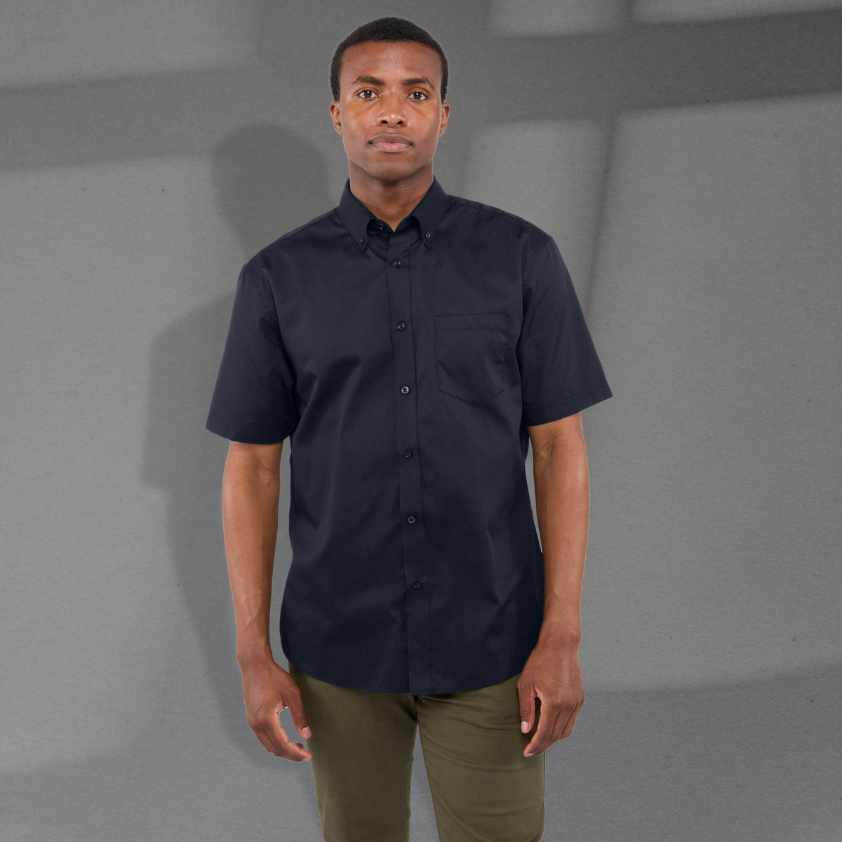 Stirling Short Sleeve Work Shirt in Poly Cotton Twill for Men Embroidery - Navy - Front