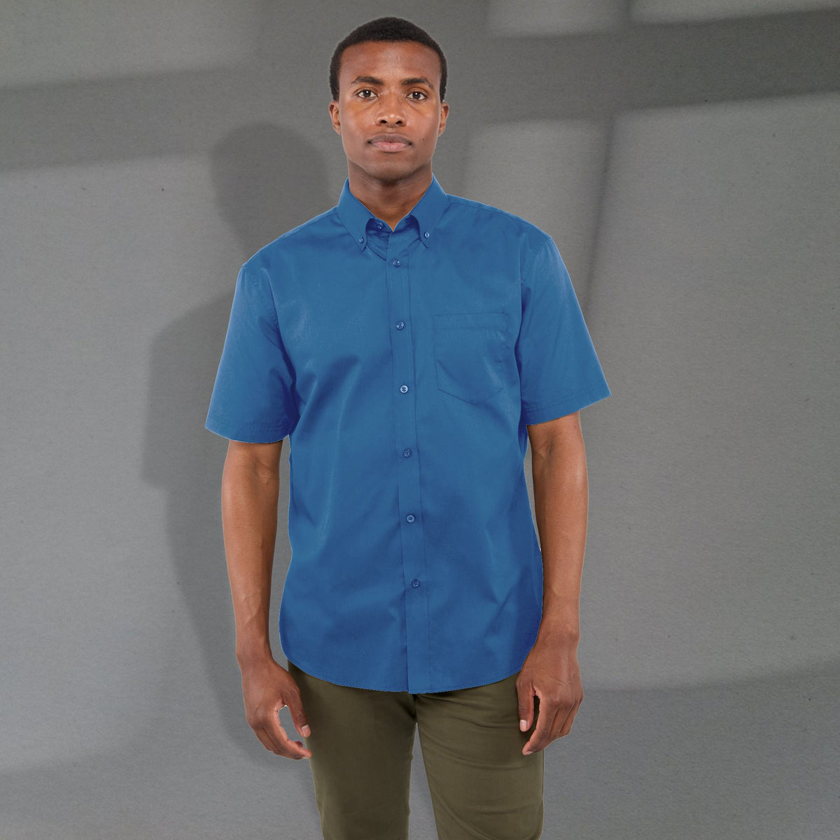 Stirling Short Sleeve Work Shirt in Poly Cotton Twill for Men Transfer - Blue - Front