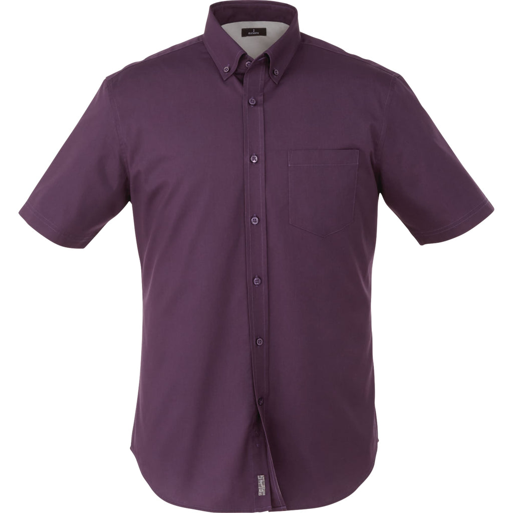 Stirling Short Sleeve Work Shirt in Poly Cotton Twill for Men Transfer - Dark Plum - Back Flat