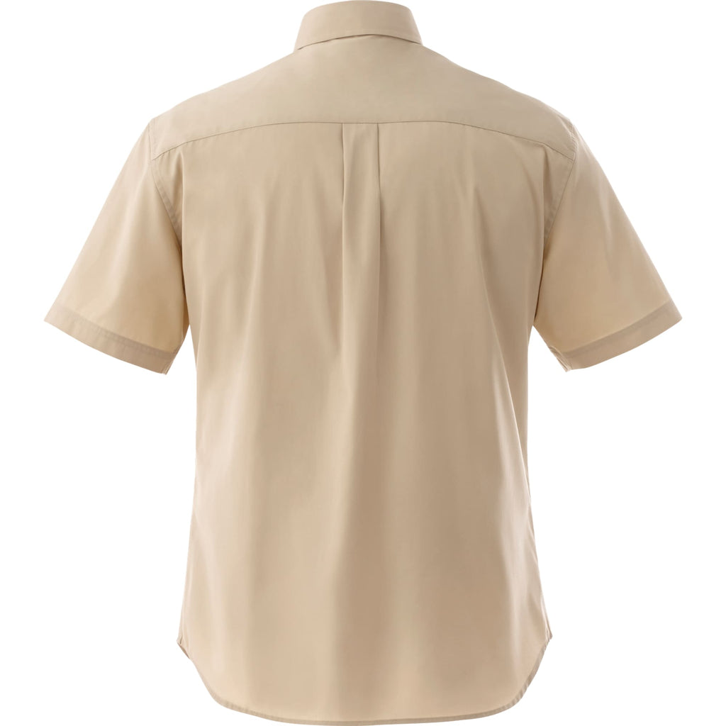 Stirling Short Sleeve Work Shirt in Poly Cotton Twill for Men Transfer - Desert Khaki - Back Flat