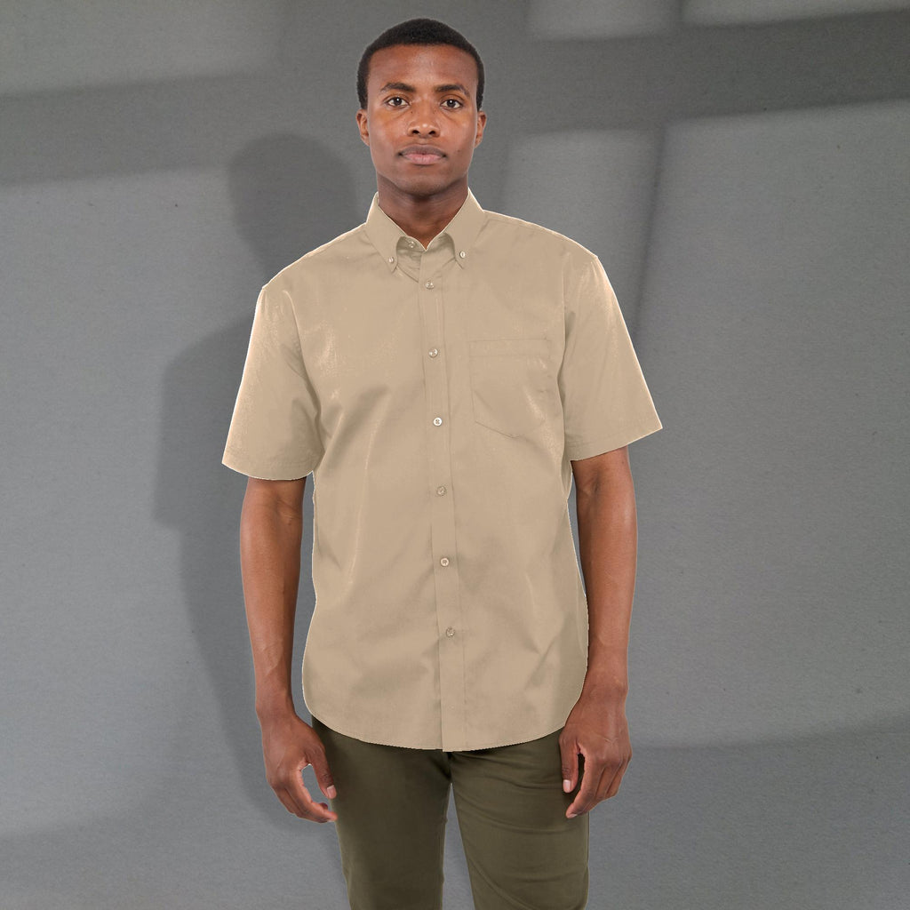 Stirling Short Sleeve Work Shirt in Poly Cotton Twill for Men Transfer - Desert Khaki - Front
