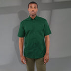 Stirling Short Sleeve Work Shirt in Poly Cotton Twill for Men Transfer - Forest Green - Front