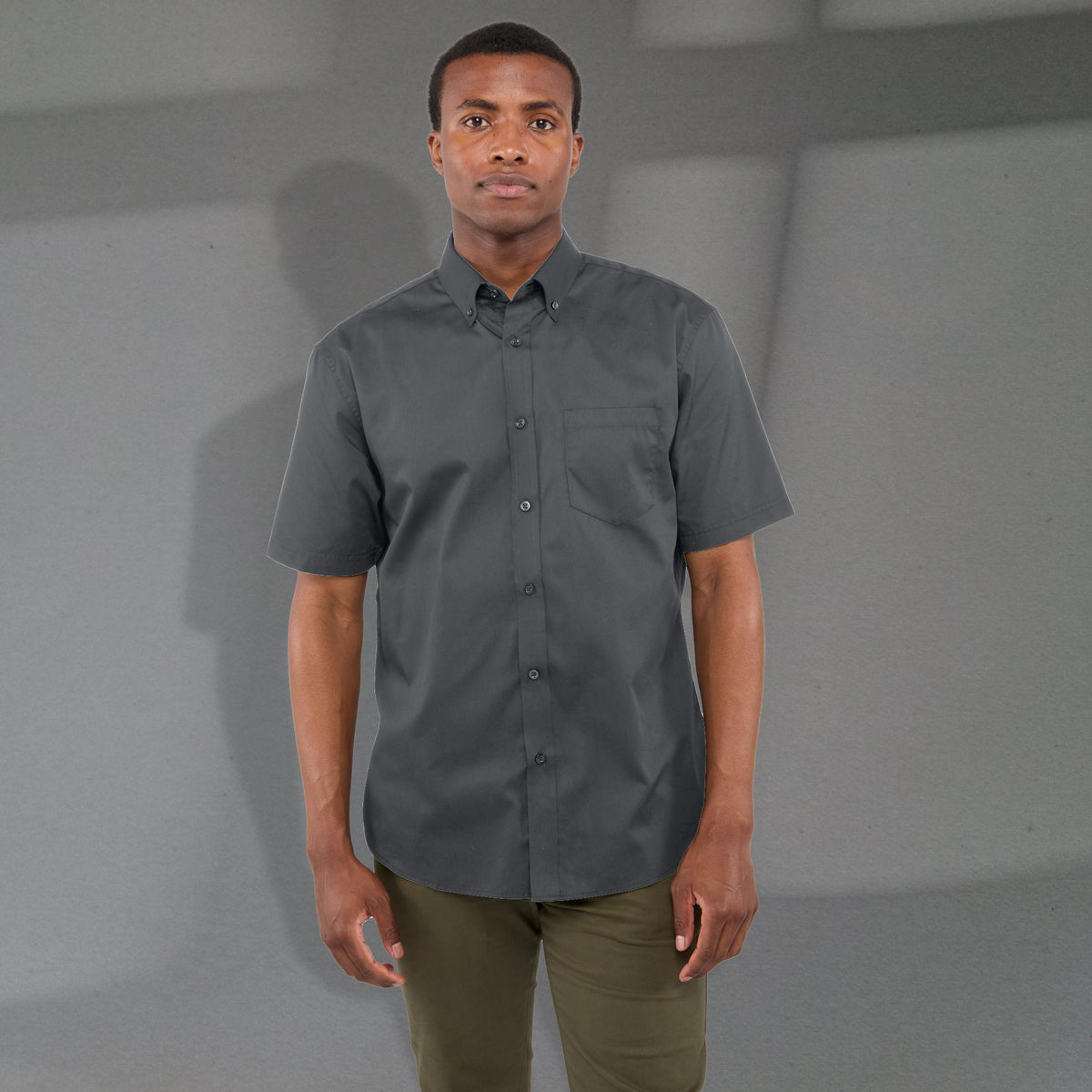 Stirling Short Sleeve Work Shirt in Poly Cotton Twill for Men Transfer - Grey Storm - Front