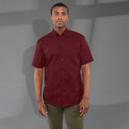 Stirling Short Sleeve Work Shirt in Poly Cotton Twill for Men Transfer - Maroon MA - Front