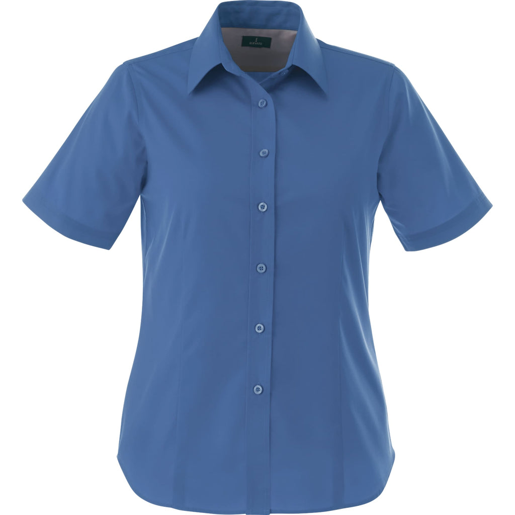 Stirling Short Sleeve Work Shirt in Poly Cotton Twill for Women Embroidery - Blue - Front Flat