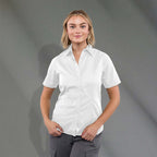 Stirling Short Sleeve Work Shirt in Poly Cotton Twill for Women Embroidery - White - Front On Model