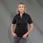 Stirling Short Sleeve Work Shirt in Poly Cotton Twill for Women Transfer - Black - Front On Model