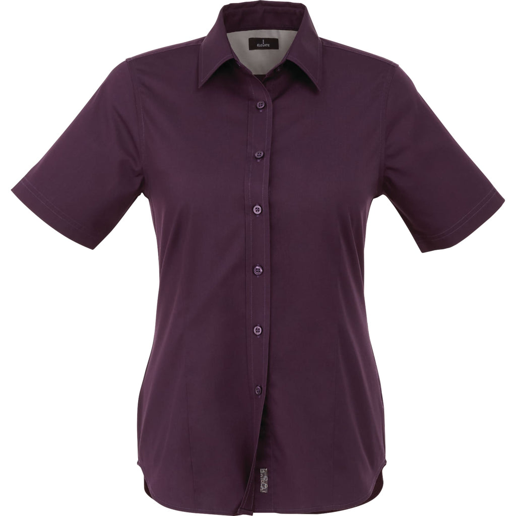 Stirling Short Sleeve Work Shirt in Poly Cotton Twill for Women Transfer - Dark Plum - Back Flat 2