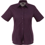 Stirling Short Sleeve Work Shirt in Poly Cotton Twill for Women Transfer - Dark Plum - Back Flat 2