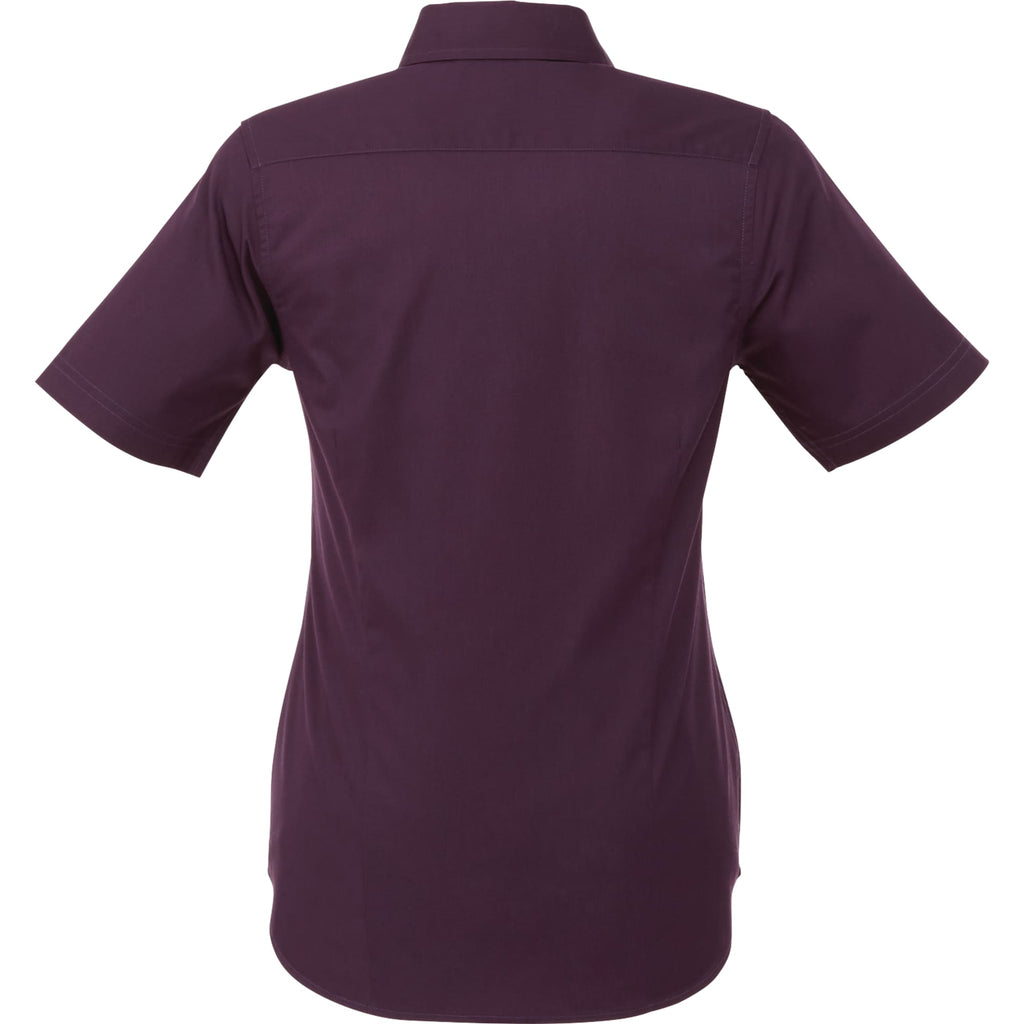 Stirling Short Sleeve Work Shirt in Poly Cotton Twill for Women Transfer - Dark Plum - Back Flat