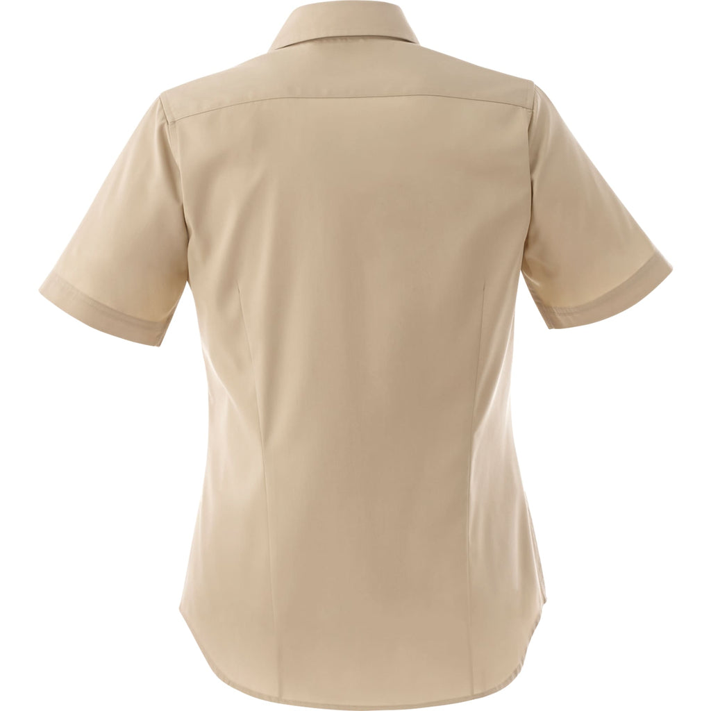 Stirling Short Sleeve Work Shirt in Poly Cotton Twill for Women Transfer - Desert Khaki - Back Flat
