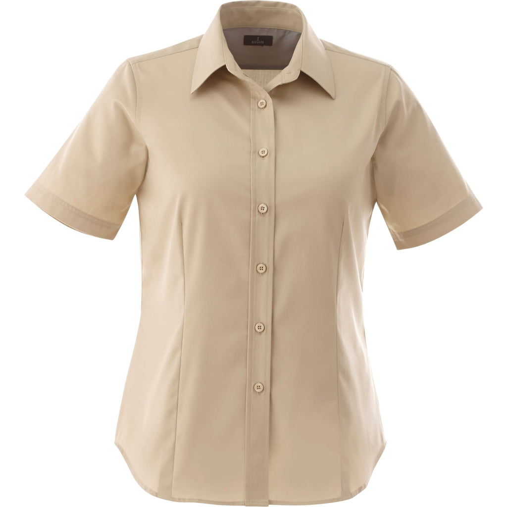Stirling Short Sleeve Work Shirt in Poly Cotton Twill for Women Transfer - Desert Khaki - Front Flat
