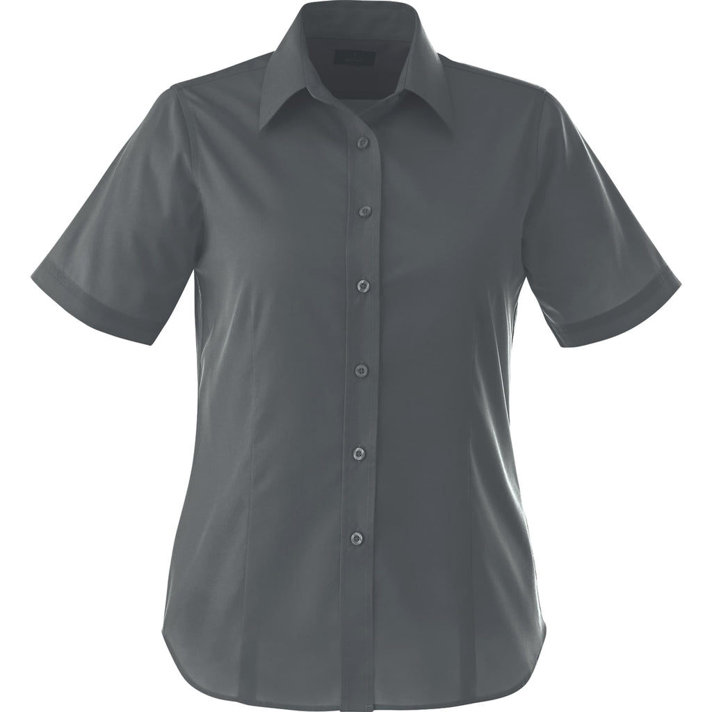 Stirling Short Sleeve Work Shirt in Poly Cotton Twill for Women Transfer - Grey Storm - Front Flat
