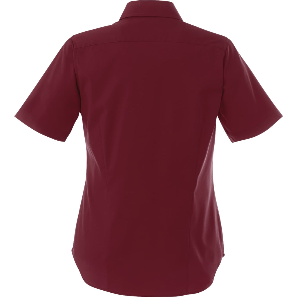 Stirling Short Sleeve Work Shirt in Poly Cotton Twill for Women Transfer - Maroon - Back Flat