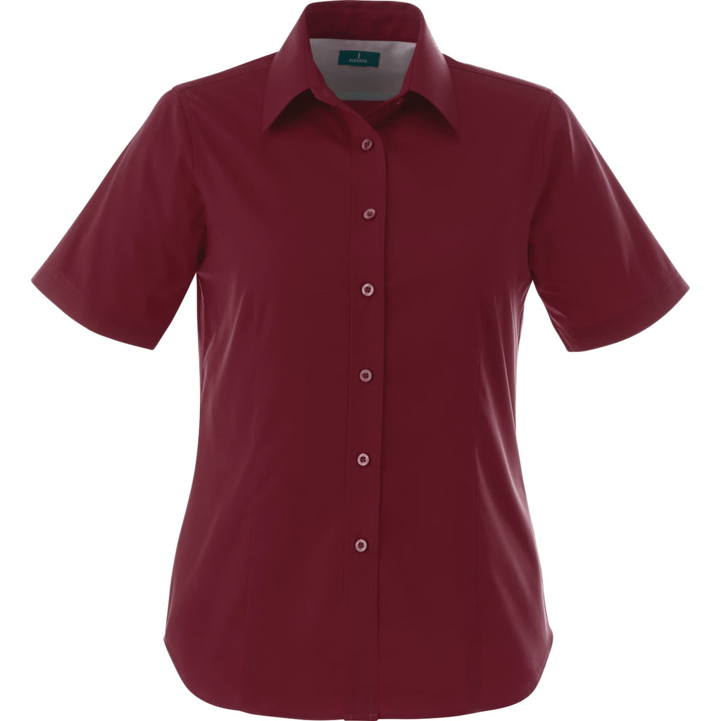 Stirling Short Sleeve Work Shirt in Poly Cotton Twill for Women Transfer - Maroon - Front Flat