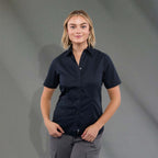 Stirling Short Sleeve Work Shirt in Poly Cotton Twill for Women Transfer - Navy - Front On Model