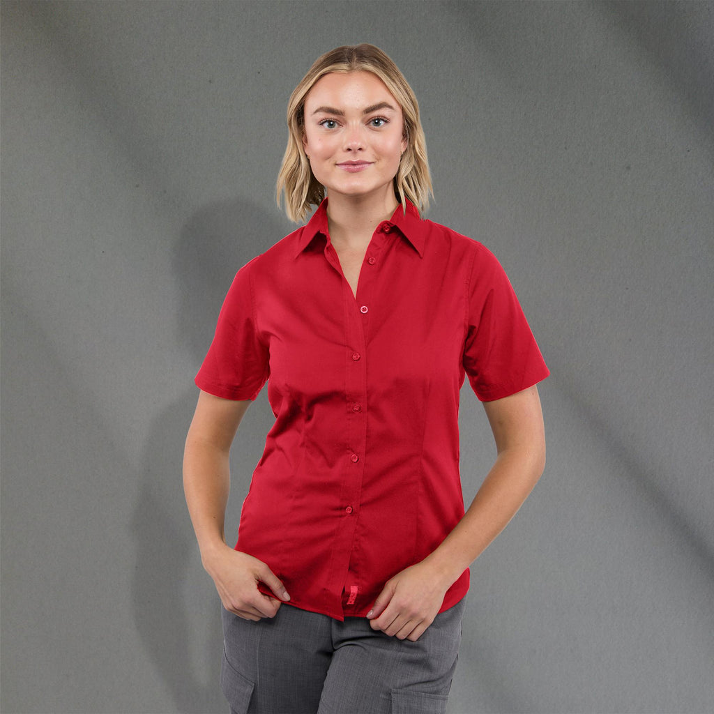 Stirling Short Sleeve Work Shirt in Poly Cotton Twill for Women Transfer - Team Red - Front On Model