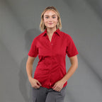 Stirling Short Sleeve Work Shirt in Poly Cotton Twill for Women Transfer - Team Red - Front On Model