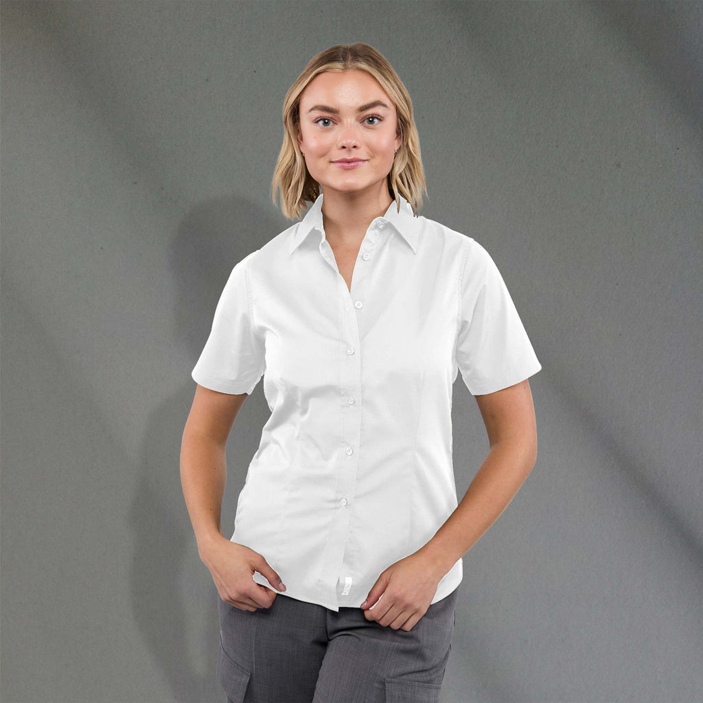 Stirling Short Sleeve Work Shirt in Poly Cotton Twill for Women Transfer - White - Front On Model