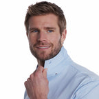 STITCH Atlantic Stripe Jersey Polo for Men Embroidery - Bluebell - Detail On Model 2