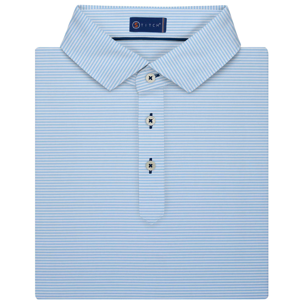 STITCH Atlantic Stripe Jersey Polo for Men Embroidery - Bluebell - Front