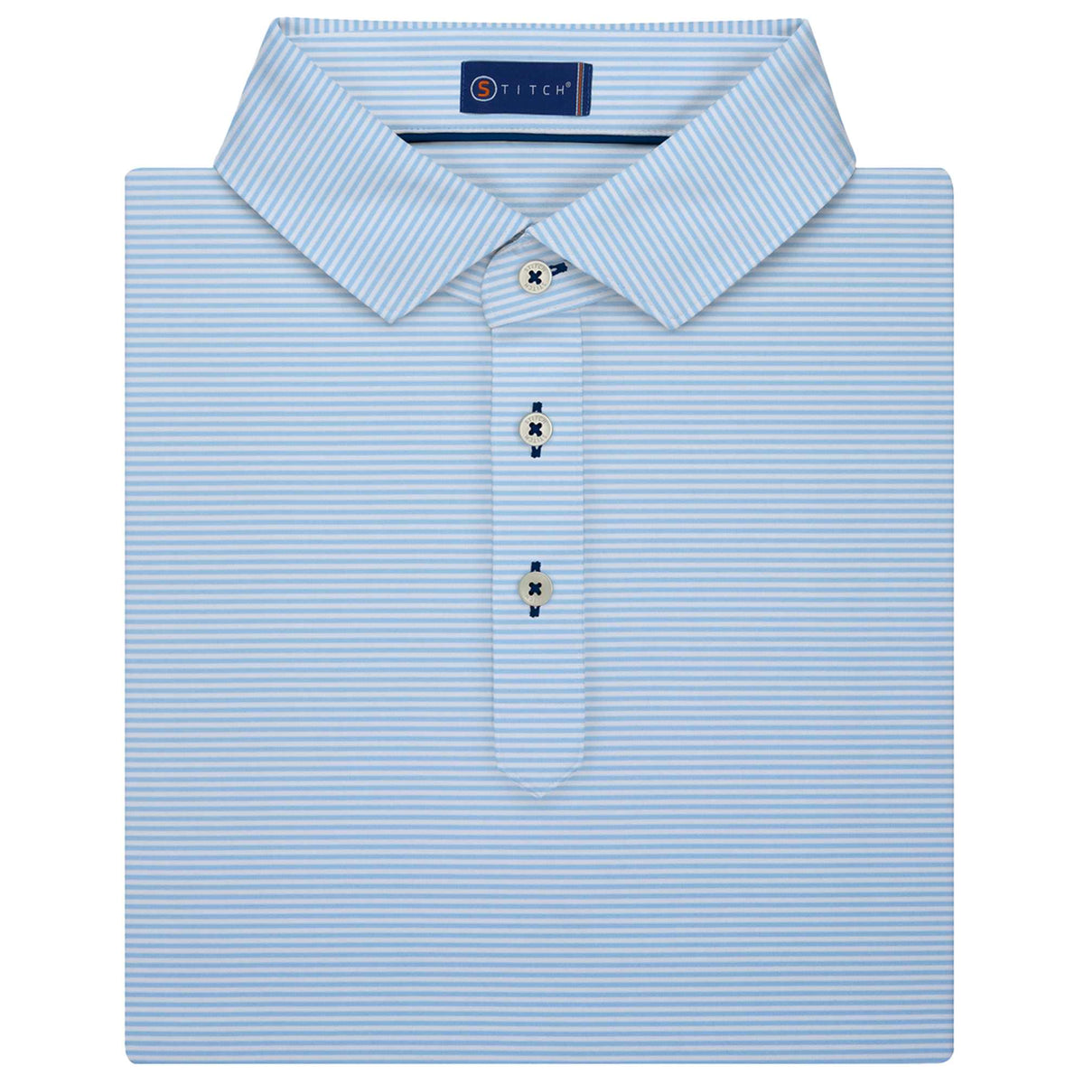 STITCH Atlantic Stripe Jersey Polo for Men Embroidery - Bluebell - Front