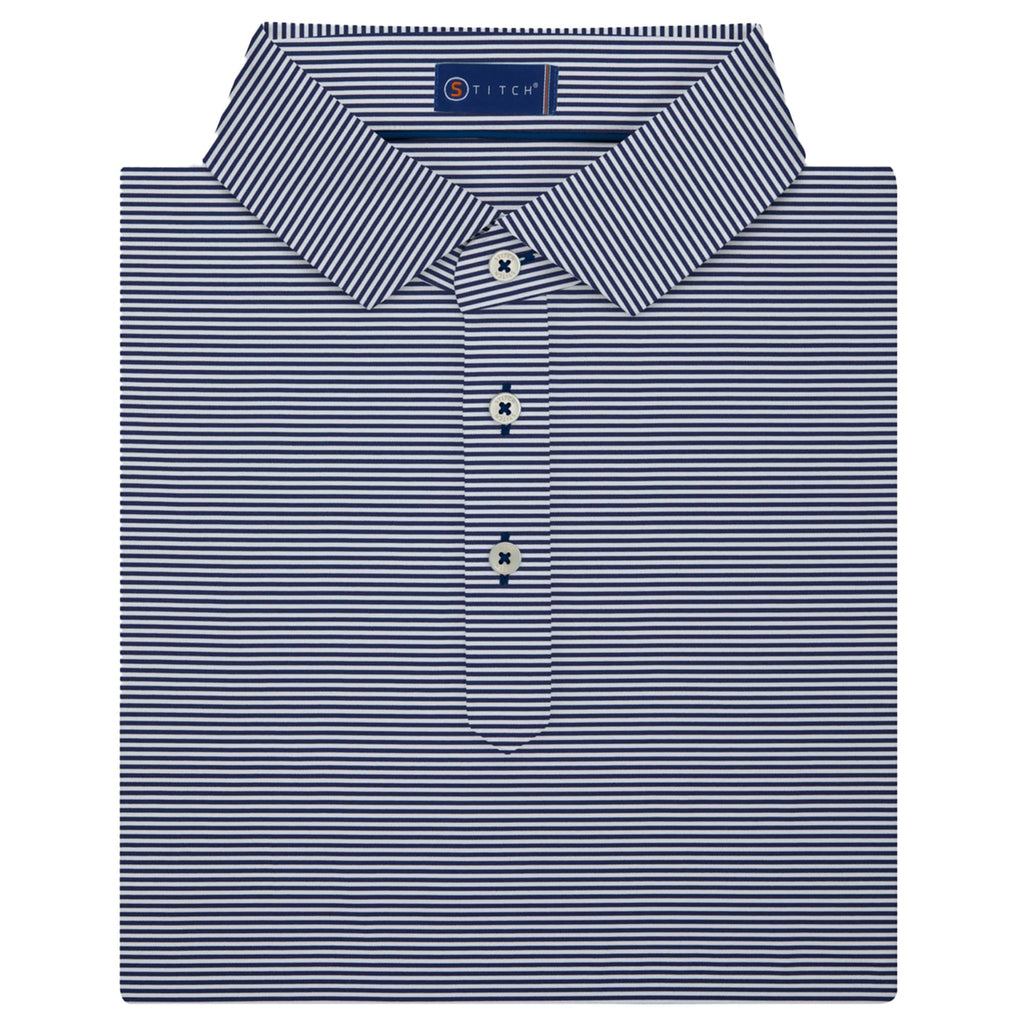 STITCH Atlantic Stripe Jersey Polo for Men Embroidery - Stitch Navy - Front 2