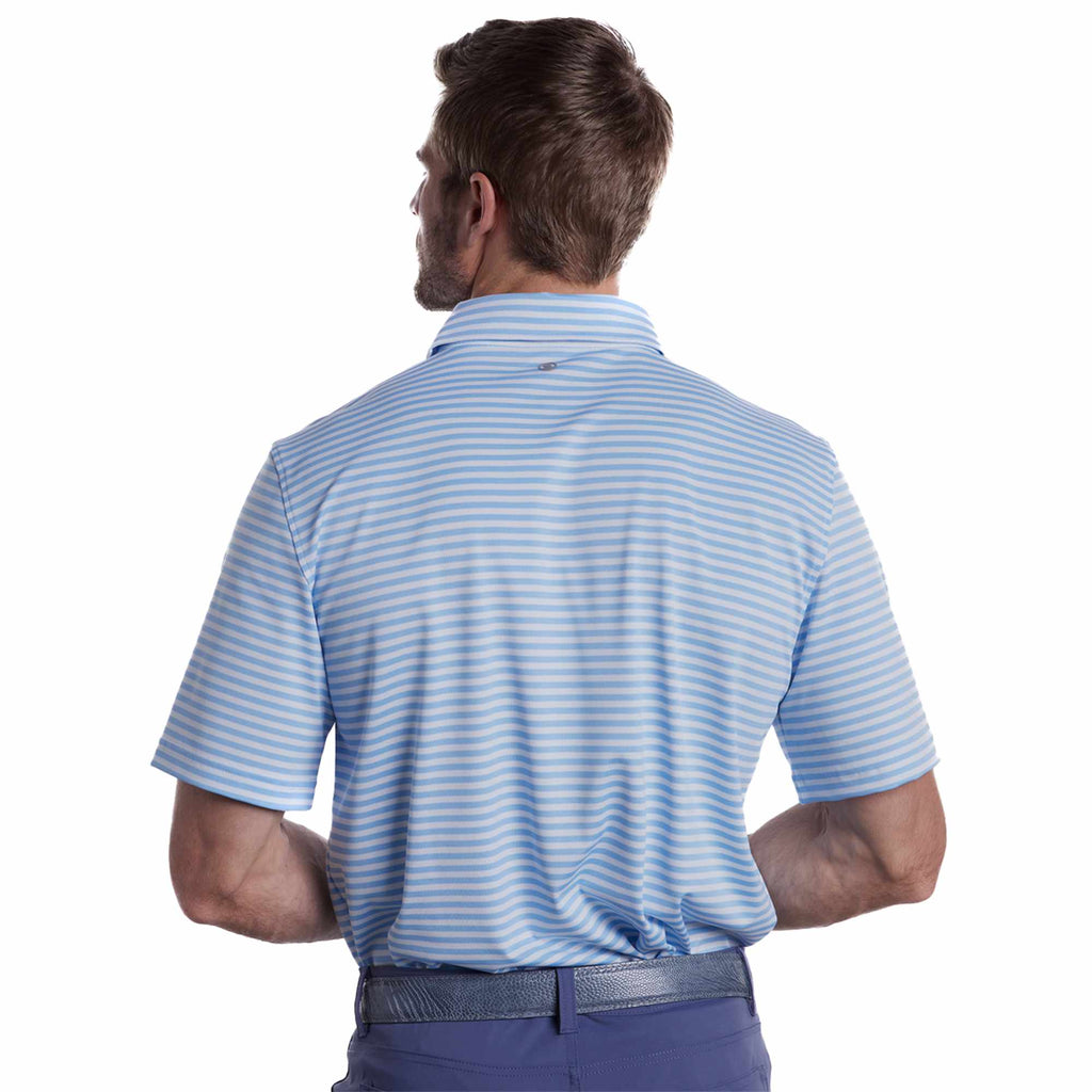 STITCH Club Stripe Pique Polo for Men Embroidery - Bluebell - Back On Model