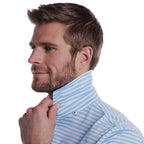 STITCH Club Stripe Pique Polo for Men Embroidery - Bluebell - Detail On Model 2