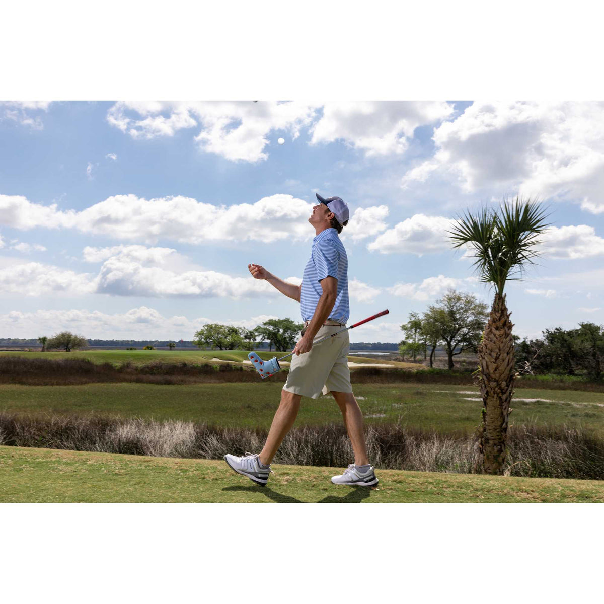 STITCH Club Stripe Pique Polo for Men Embroidery - Bluebell - Front Lifestyle 2