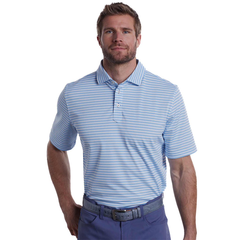 STITCH Club Stripe Pique Polo for Men Embroidery - Bluebell - Front On Model