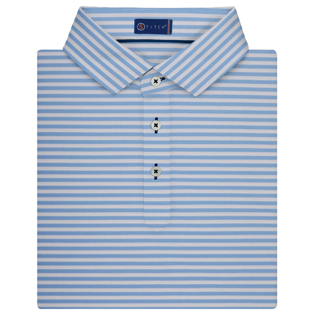 STITCH Club Stripe Pique Polo for Men Embroidery - Bluebell - Front